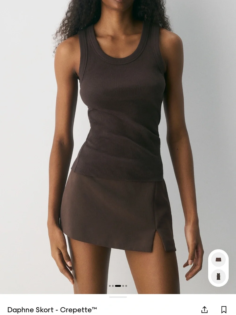 Brown Mini Skirt with Side Slit - Picture 2 of 6